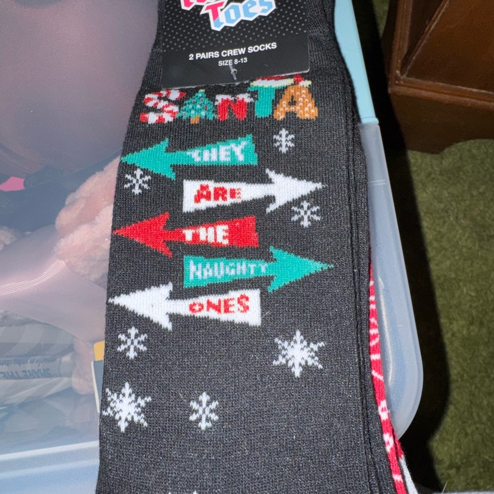 Twisted Toes Black Holiday Crew Socks with Festive Arrows